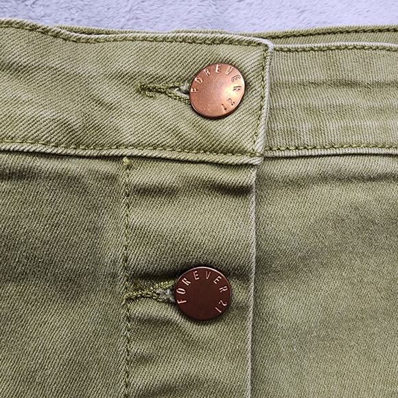 Forever 21 Skirt Womens 31 Green Button Front A-Line Mini Stretch Denim Preppy - Picture 2 of 8
